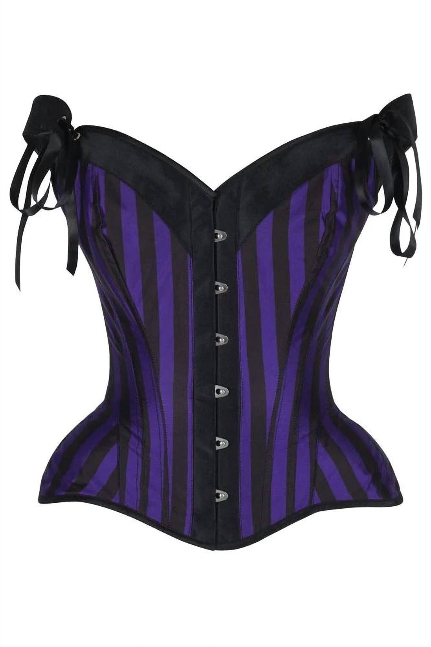 Daisy Corsets Women's Striped Steel Boned Corset With Straps in dark purple black - women's intimate