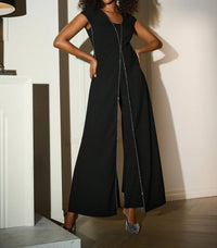 Joseph Ribkoff - Rhinestone Trim Split Panel Jumpsuit