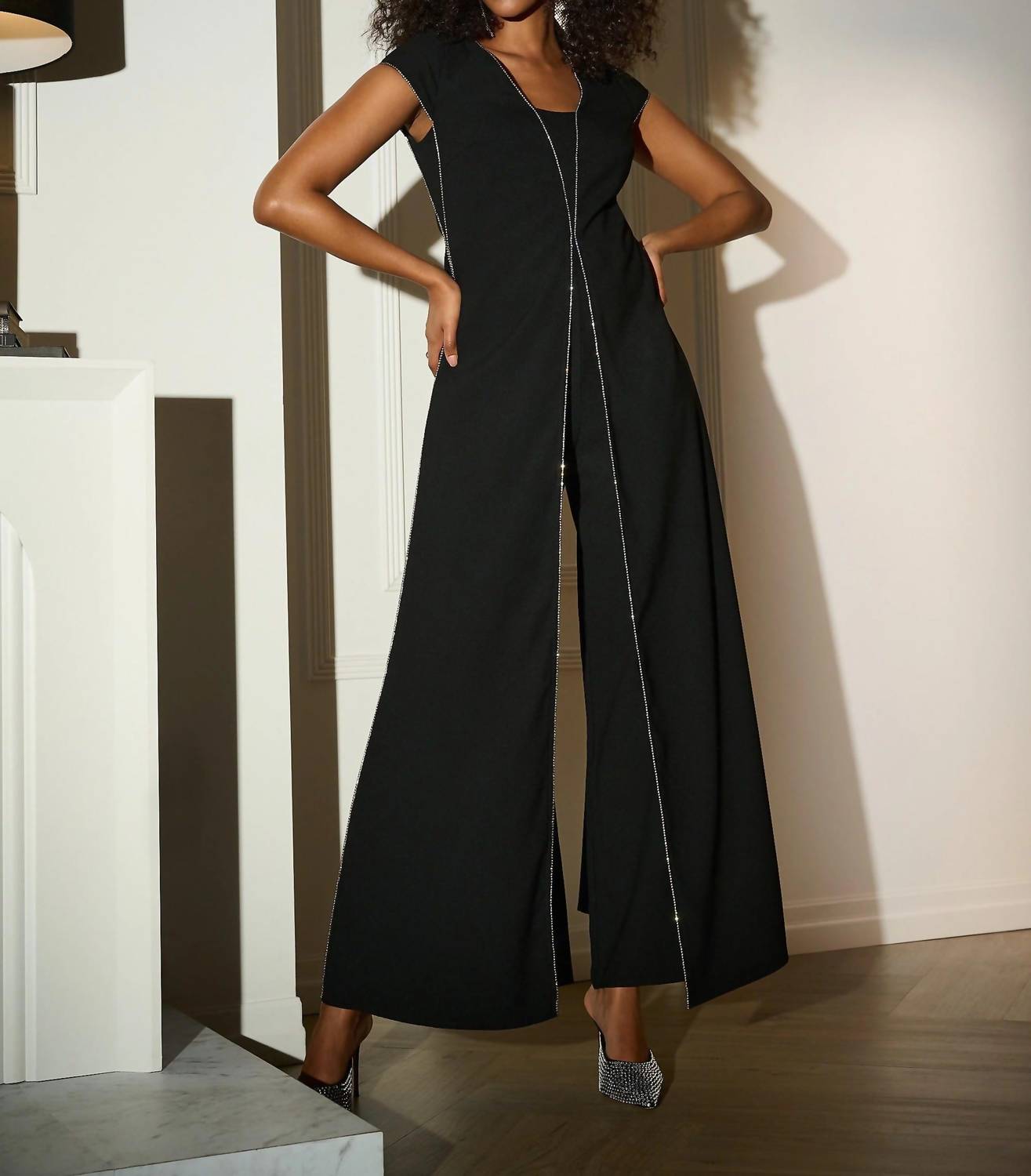 Joseph Ribkoff - Rhinestone Trim Split Panel Jumpsuit