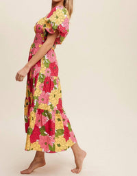 Listicle Flower Tier Midi Dress in fuchsia - women's dress - detail view