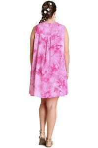 Umgee - Tie Dye Sleeveless Keyhole Dress - Plus