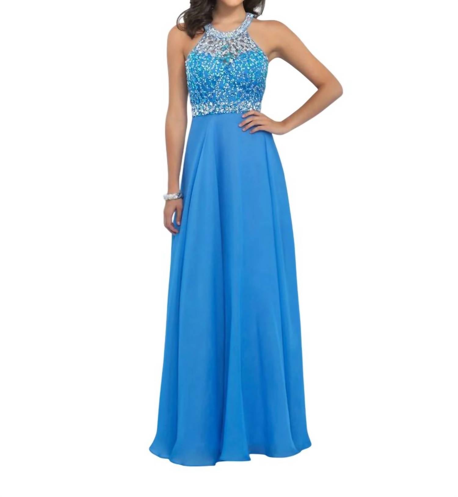 Blush Prom - Beaded Bodice High Neck Gown