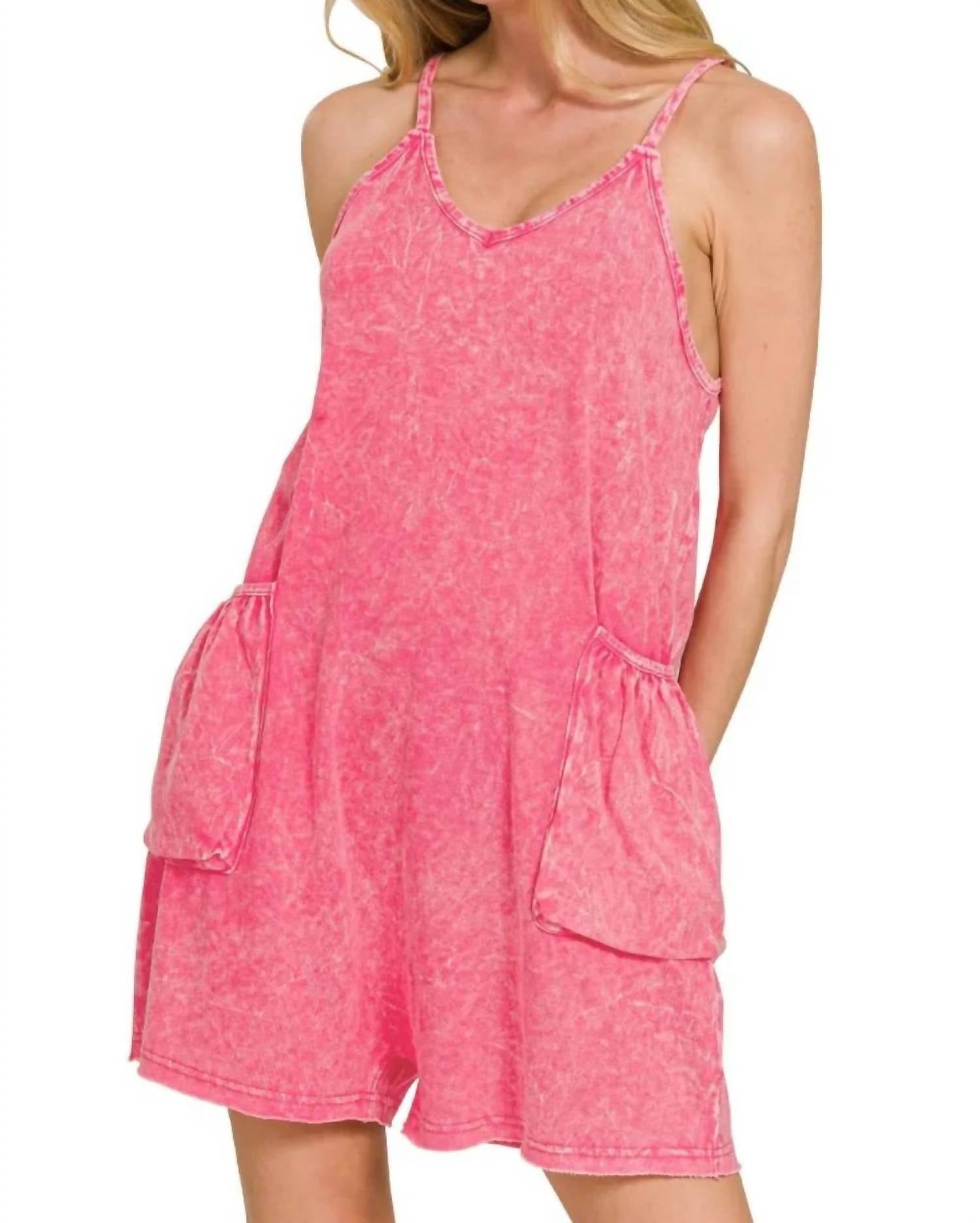 Zenana - Acid Crinkle Washed Spaghetti Strap Romper