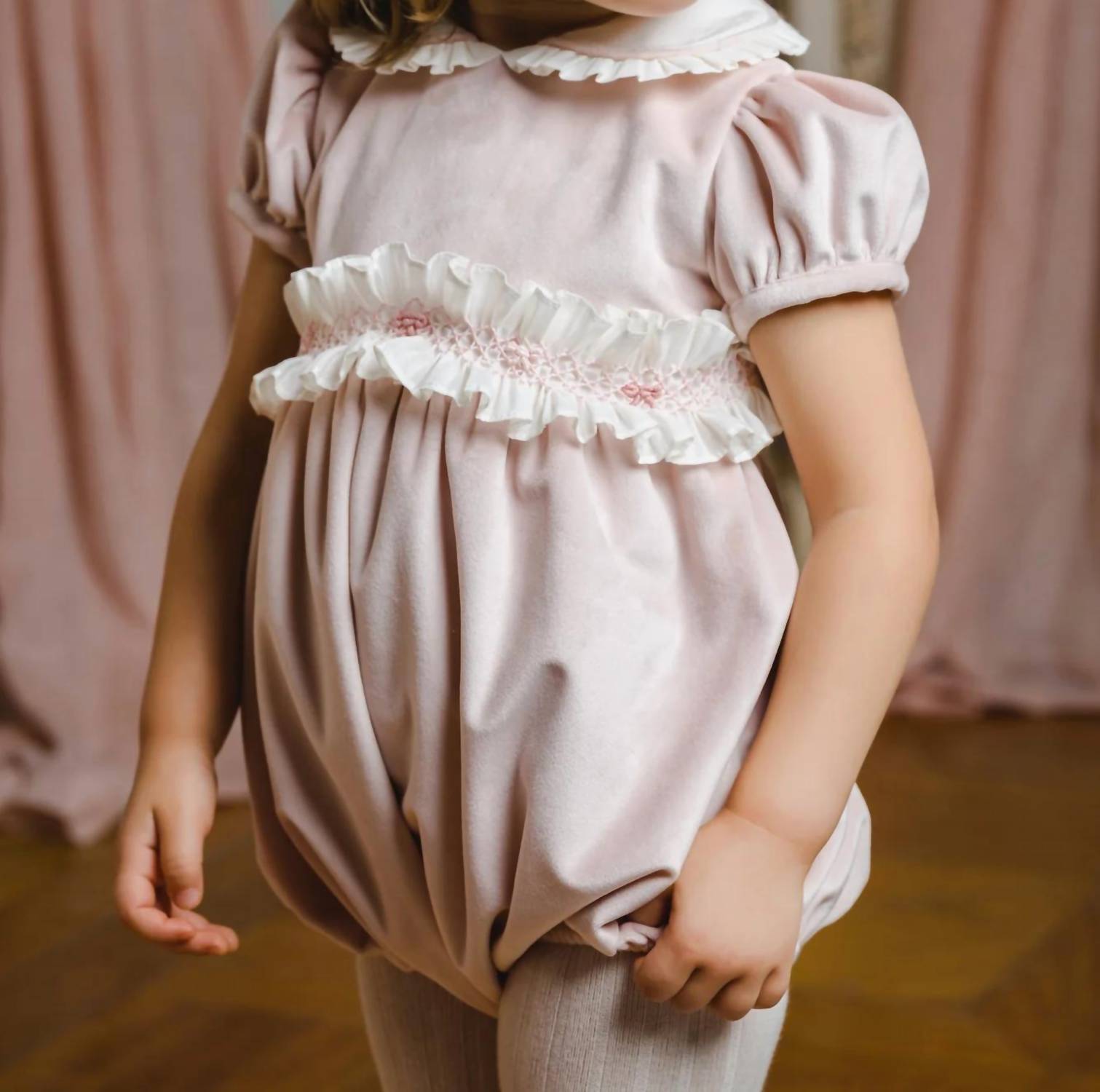 Sal & Pimenta - Girl's Velvet Bubble With Smocked Belt