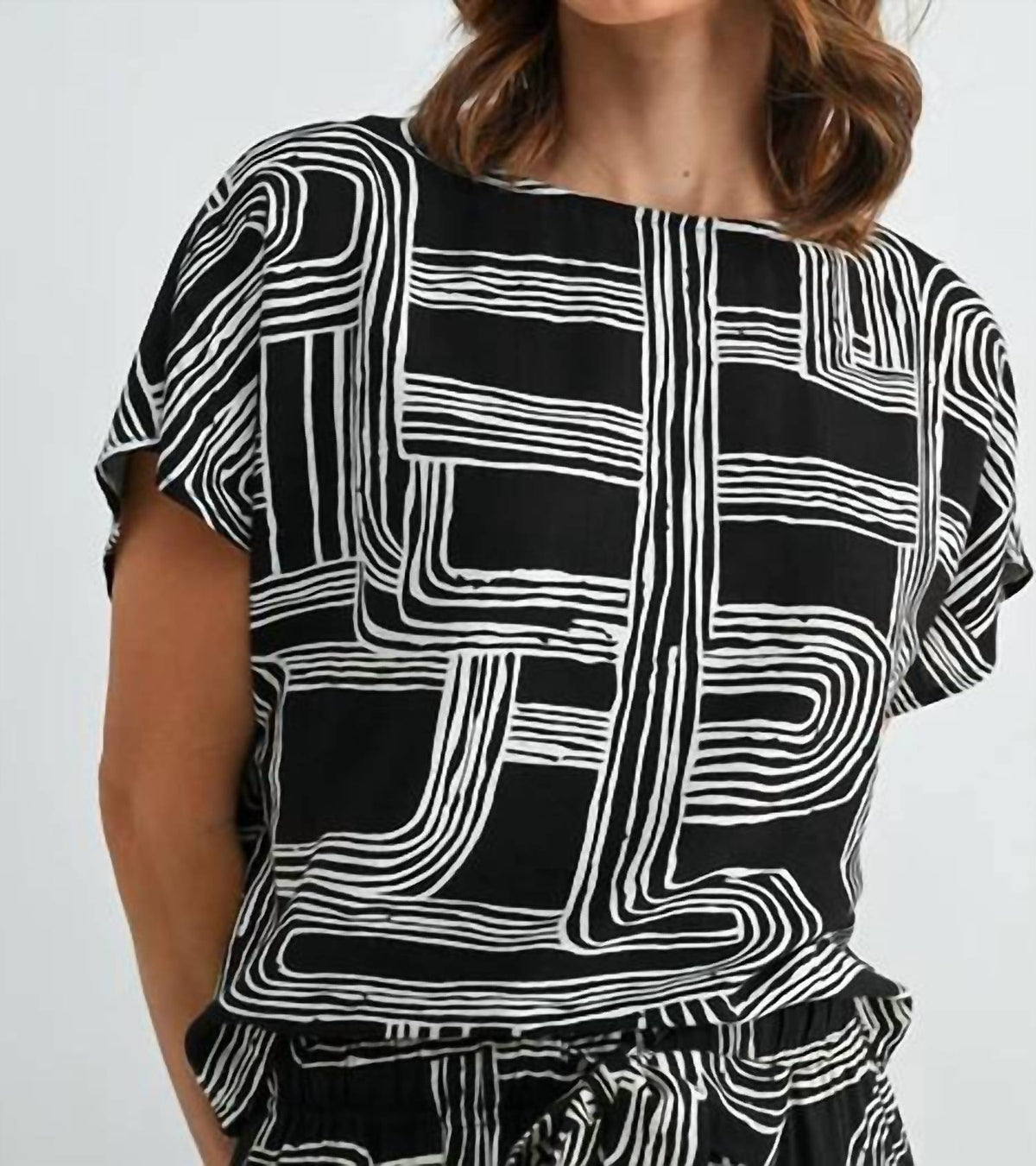 Fun 2 Fun - Aubrey Abstract Print Dolman Sleeve Blouse