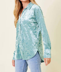 Mystree - Bubbly Button Down Velvet Shirt