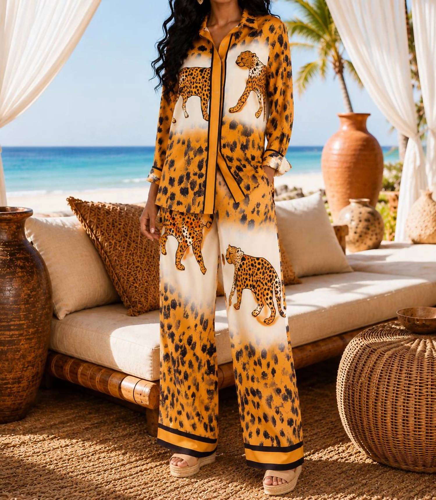 Little Secret Of Mine - Animal Print Wide Leg Pant Set