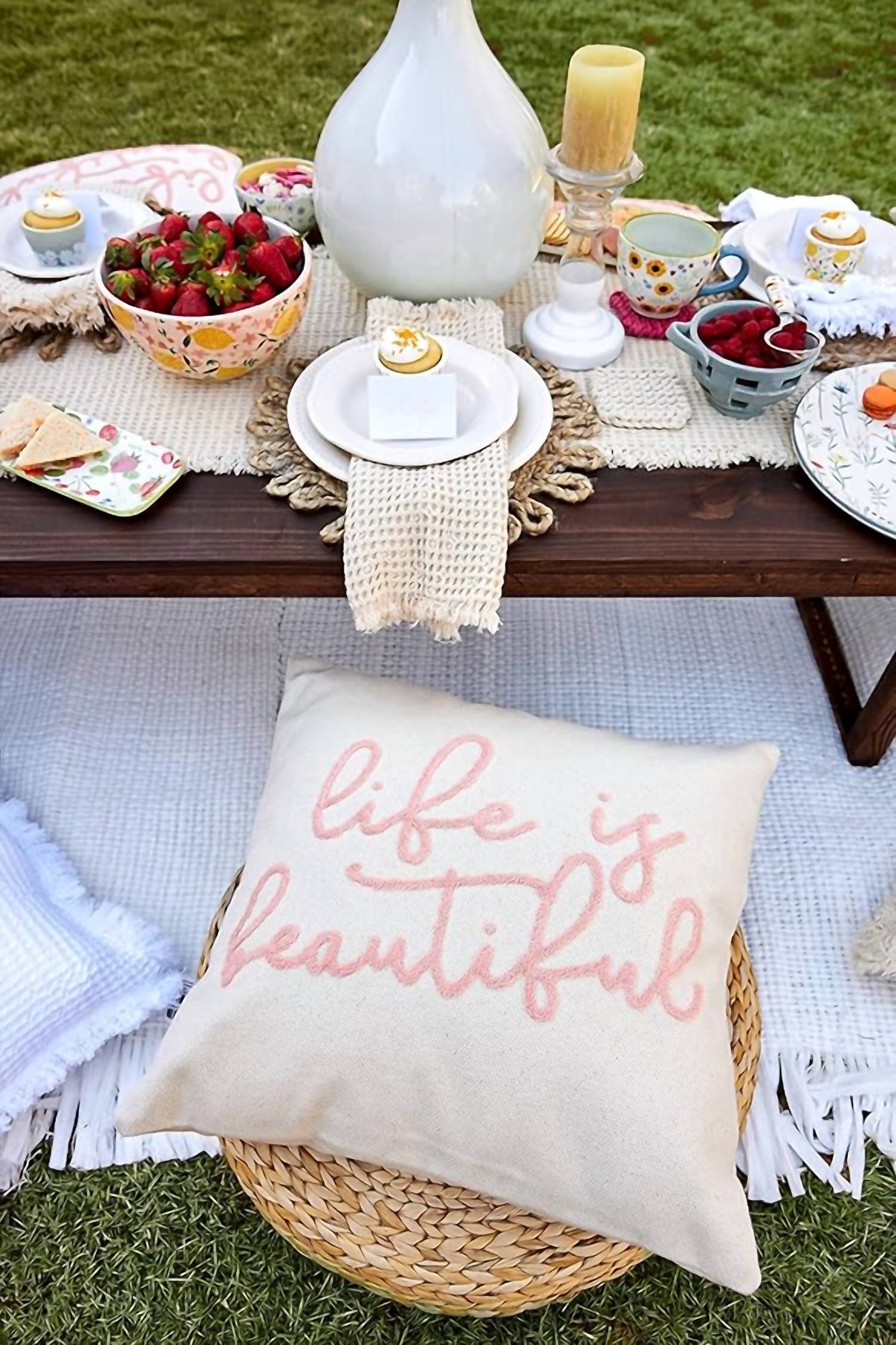 Mudpie - Pink Sentiment Dhurrie Pillow