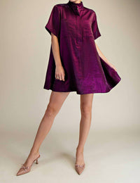 Glam - Button Front Short Sleeve Mini Dress