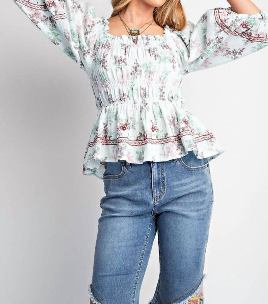 Easel - Floral Print Gauze Top