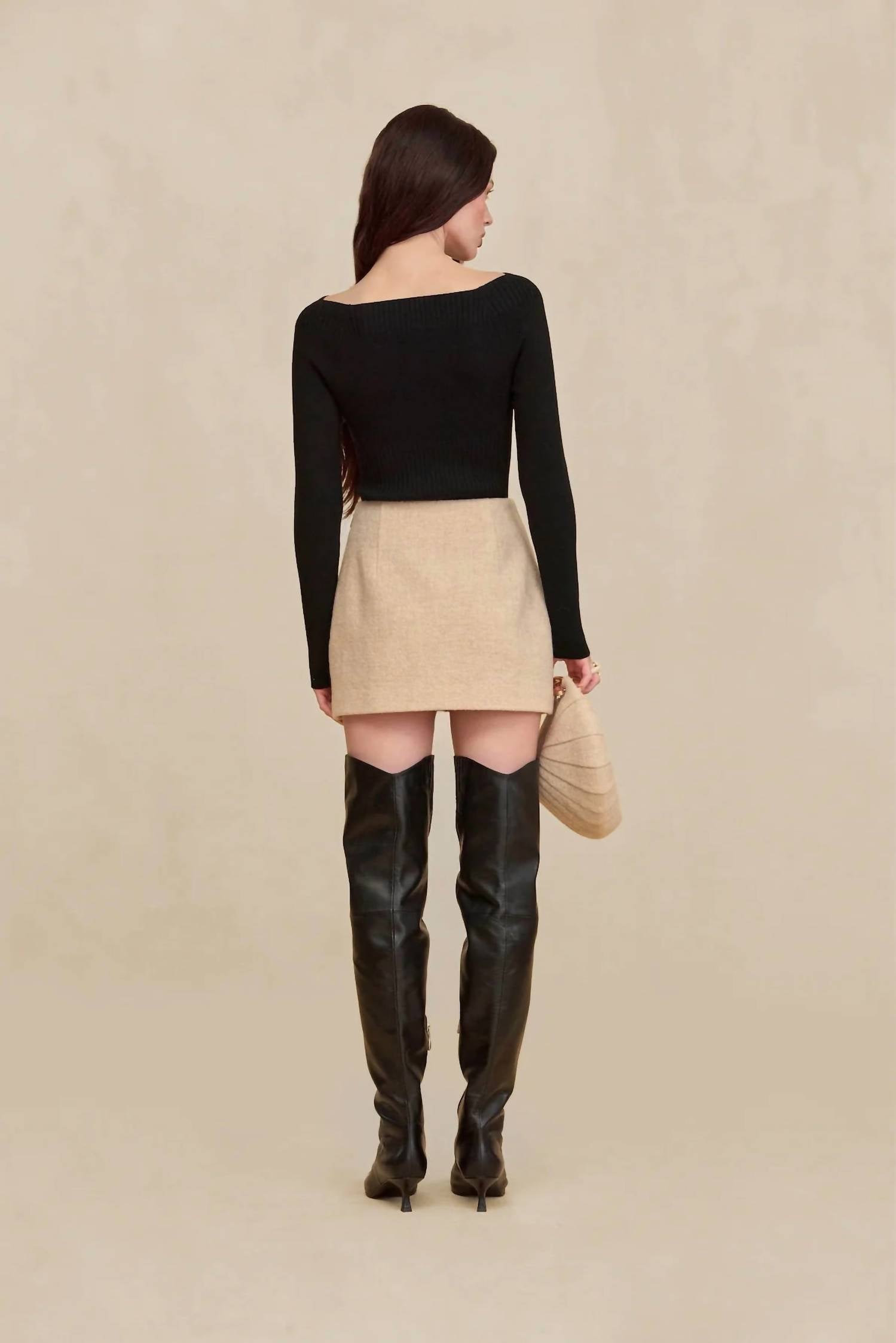 cult gaia Lottie Bodysuit Sweater in black violet - women's shirt - alternate view
