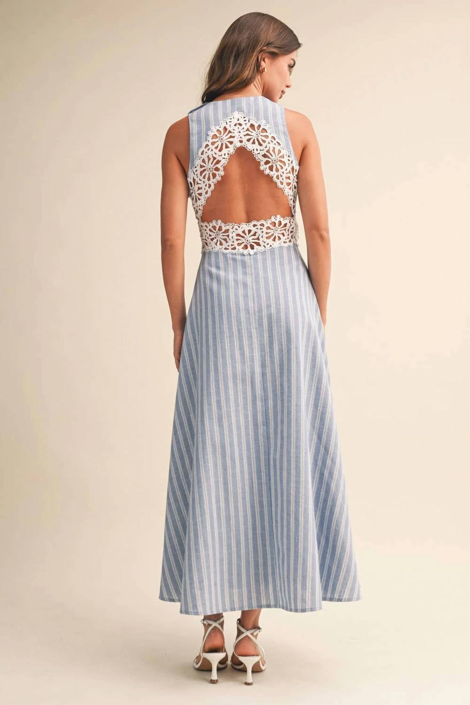 Klesis - Striped Lace Trim Midi Dress