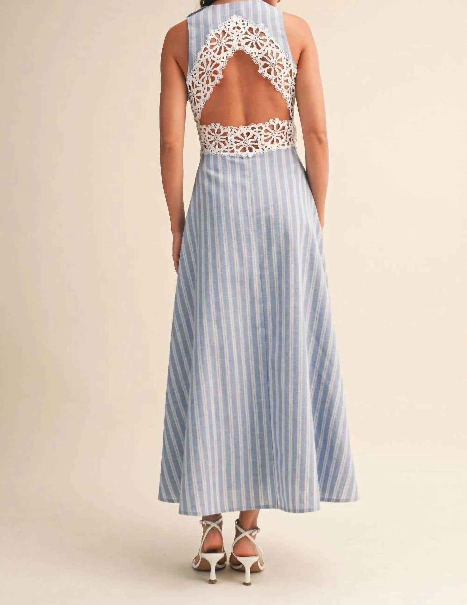 Klesis - Striped Lace Trim Midi Dress