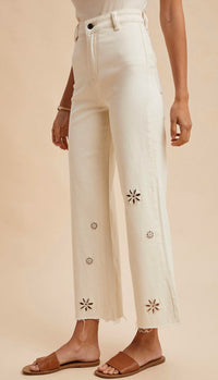 Anniewear - Stretch Eyelet Embroidery Detail Wide Leg Pants