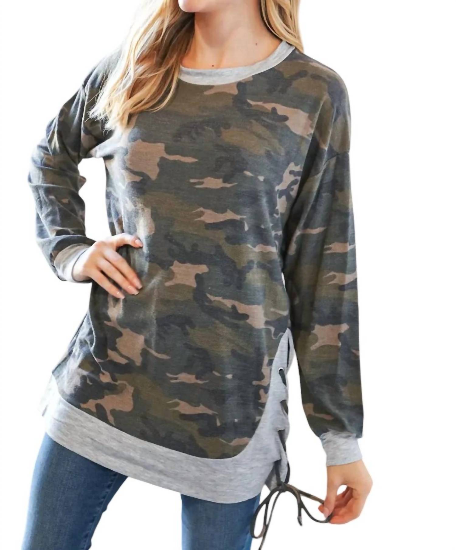Grateful Hearts - Long Sleeve Lace Up Side Top
