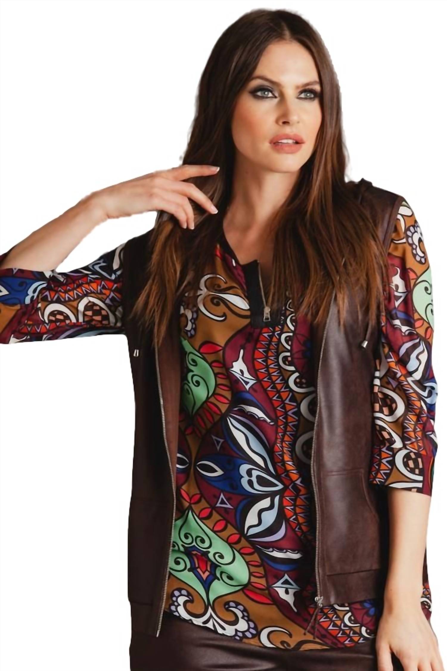 MICROFIBER LEATHER HOODED DRAWSTRING VEST