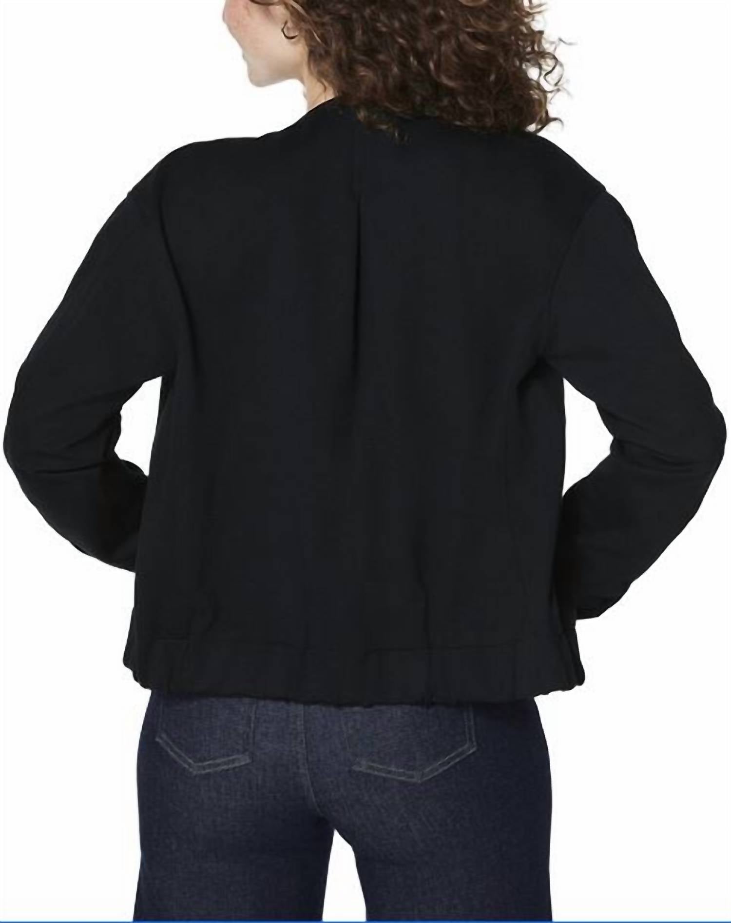 Spanx Ponte Femme Bomber Jacket in classic black - women's jacket - detail view