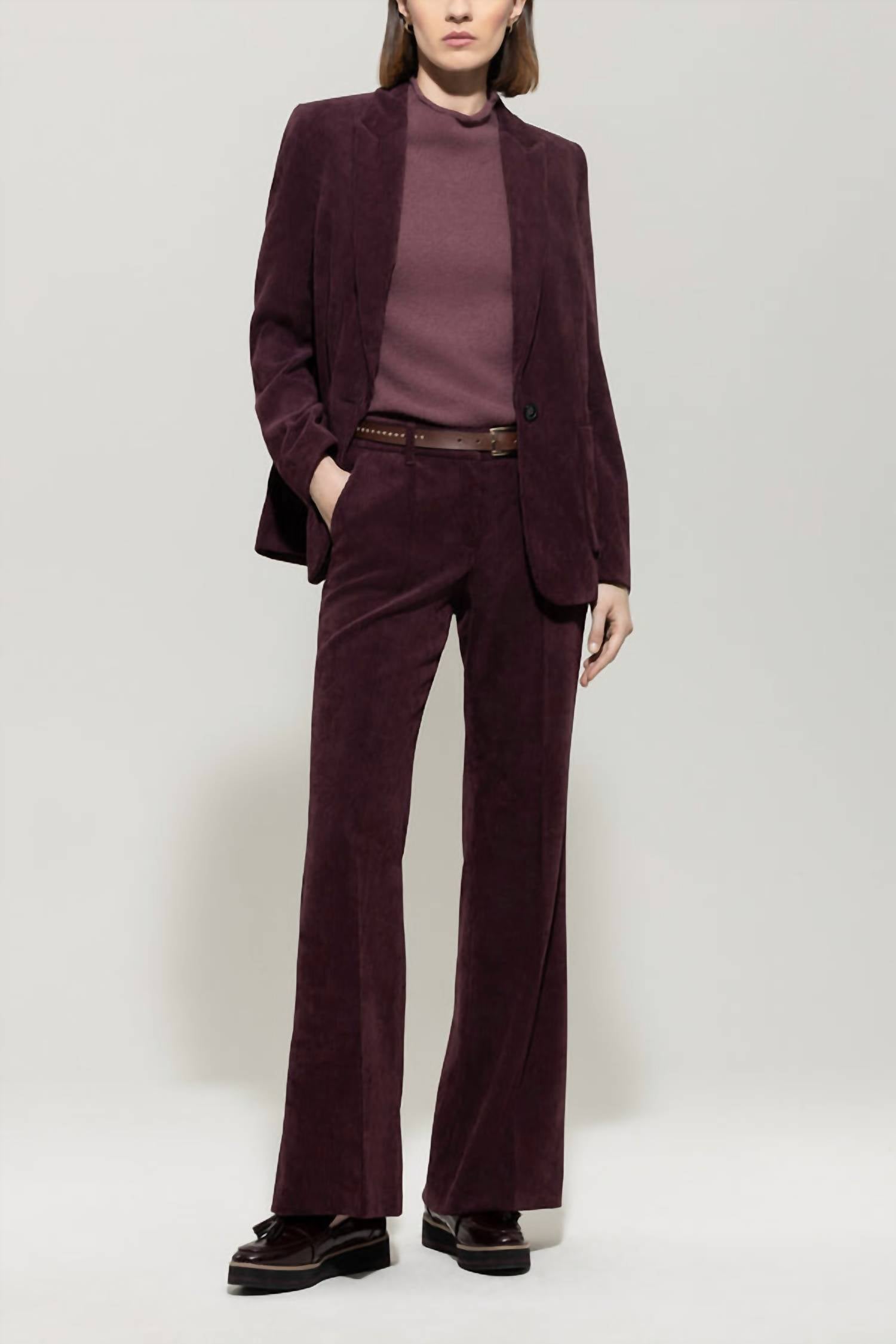 LUISA CERANO Flare Corduroy Trousers in burgundy - women's pants