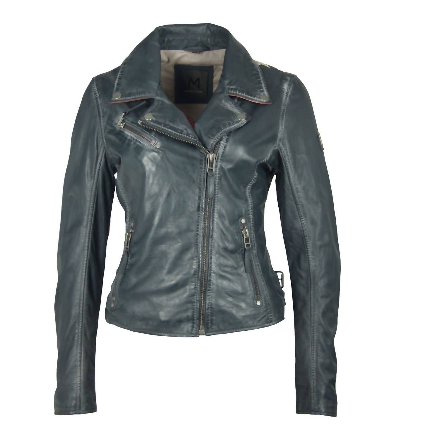 MAURITIUS Christy Star Detail Leather Jacket in vintage black - women's jacket - detail view