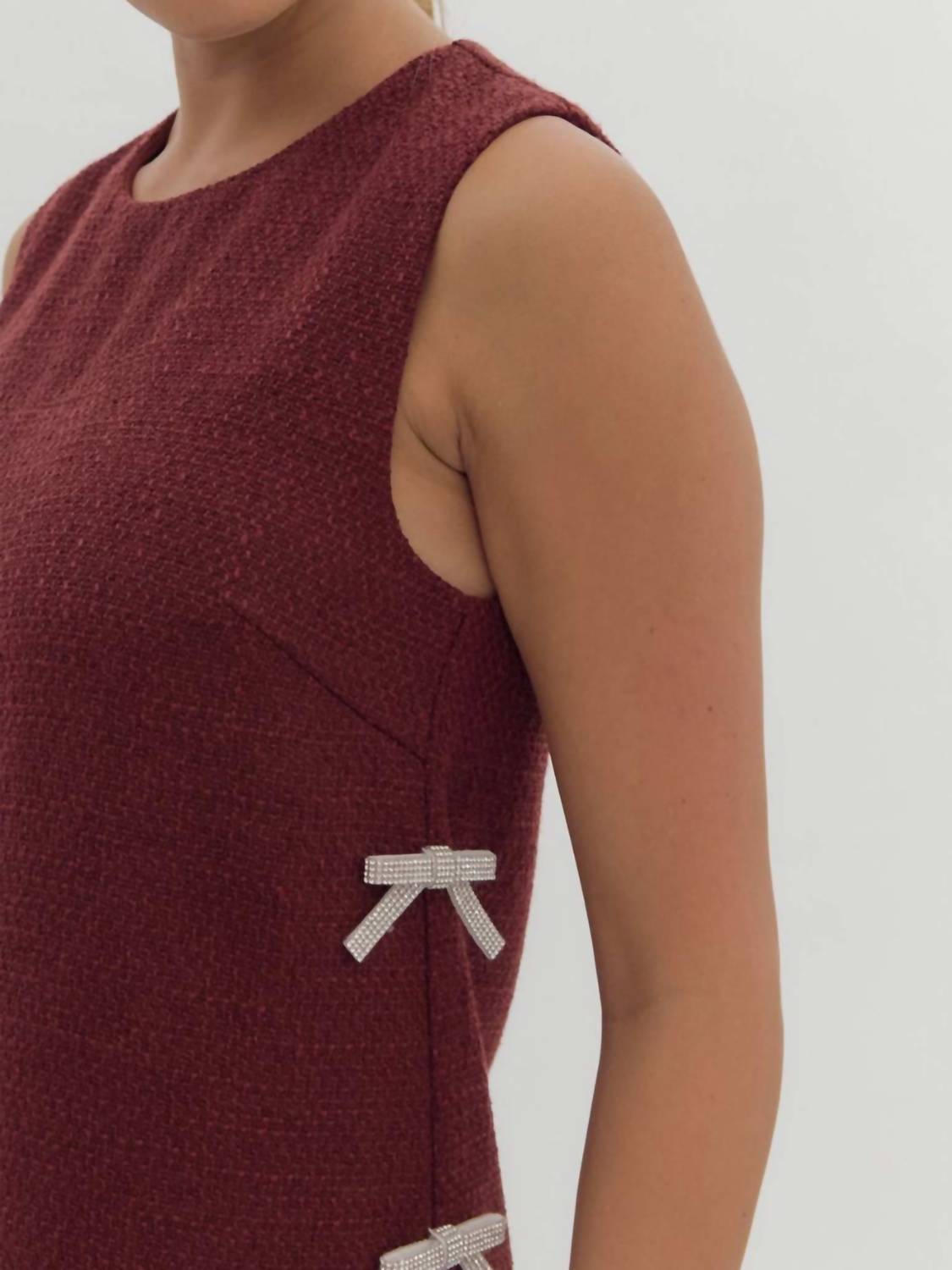 Entro - Textured Embellished Bow Mini Dress