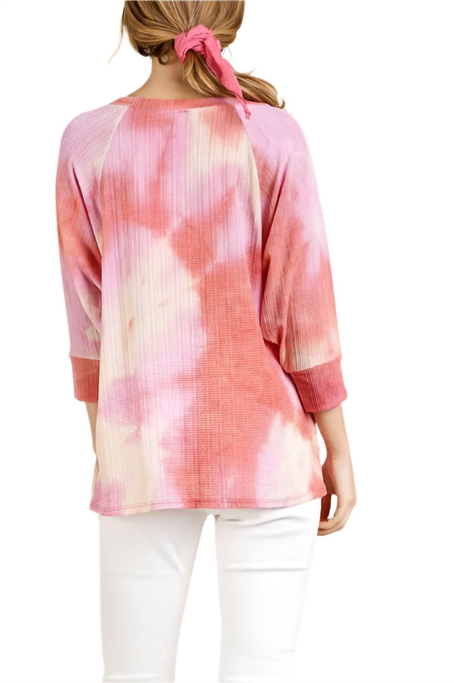 Umgee - Tie Dye Waffle Knit Top