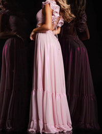 Jovani - Metallic Chiffon V-neck Maxi Dress