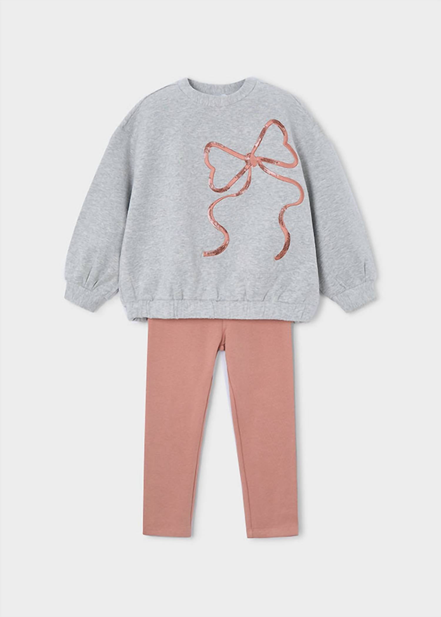 Mayoral - Girls Sequin Bow Sweatshirt And Leggings Set