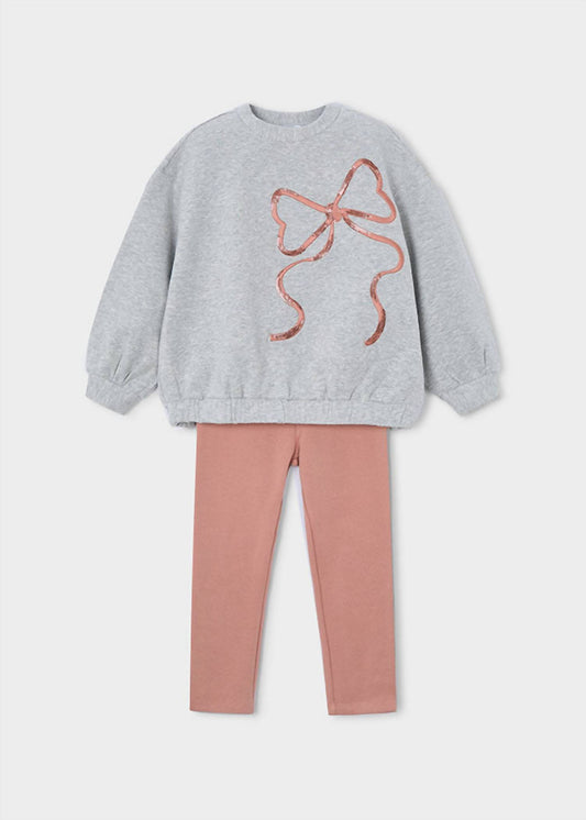 Mayoral - Girls Sequin Bow Sweatshirt And Leggings Set
