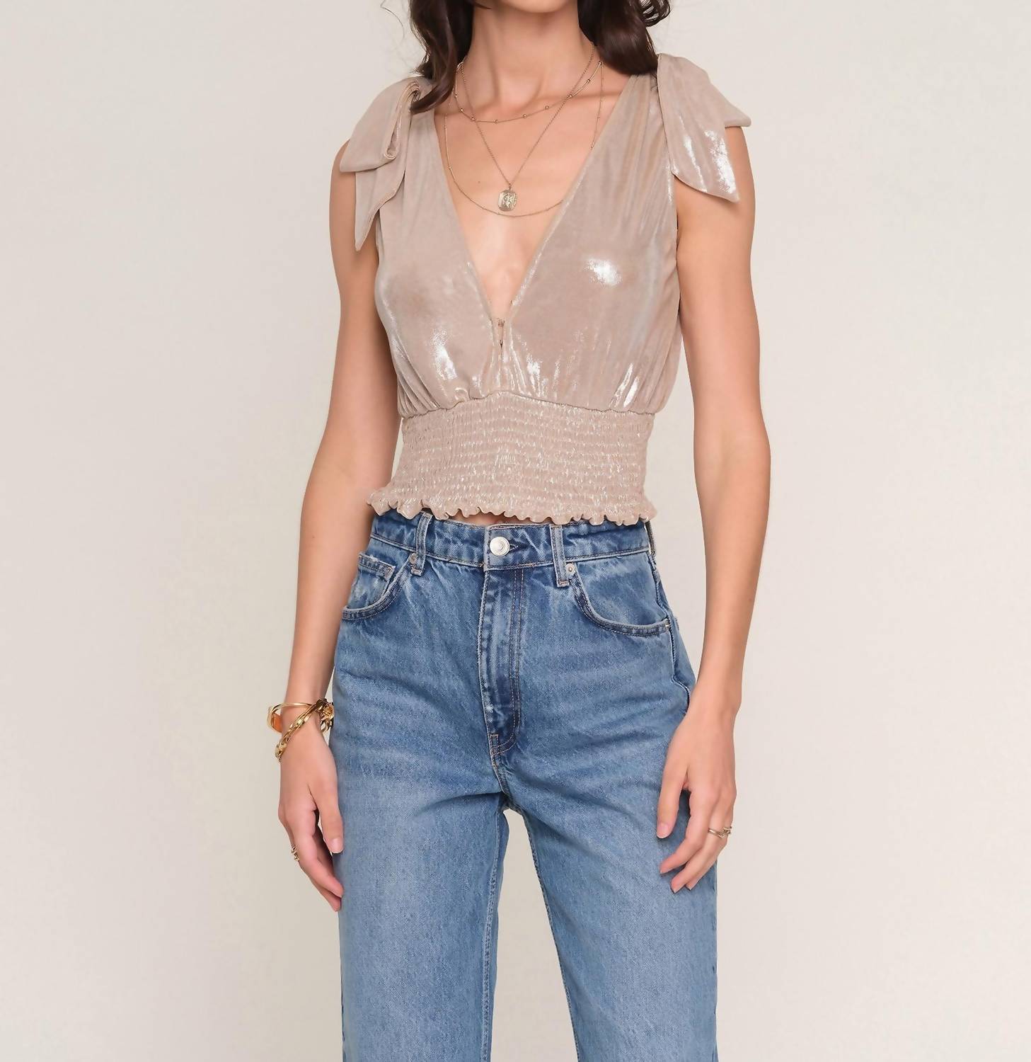 heartloom Georgia Top Wrap-style V-neck Blouse in champagne - women's blouse