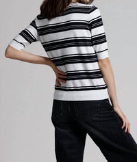 Minnie Rose - Striped Short Sleeve Henley Shirt