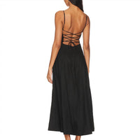 Enza Costa Women's Laced Open Back Midi Dress in black - women's dress - detail view