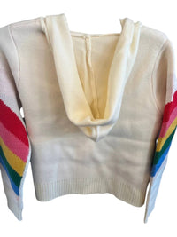 Central Park West Kid's Rainbow Striped Hoodie in ivory multi - kids' shirt - detail view