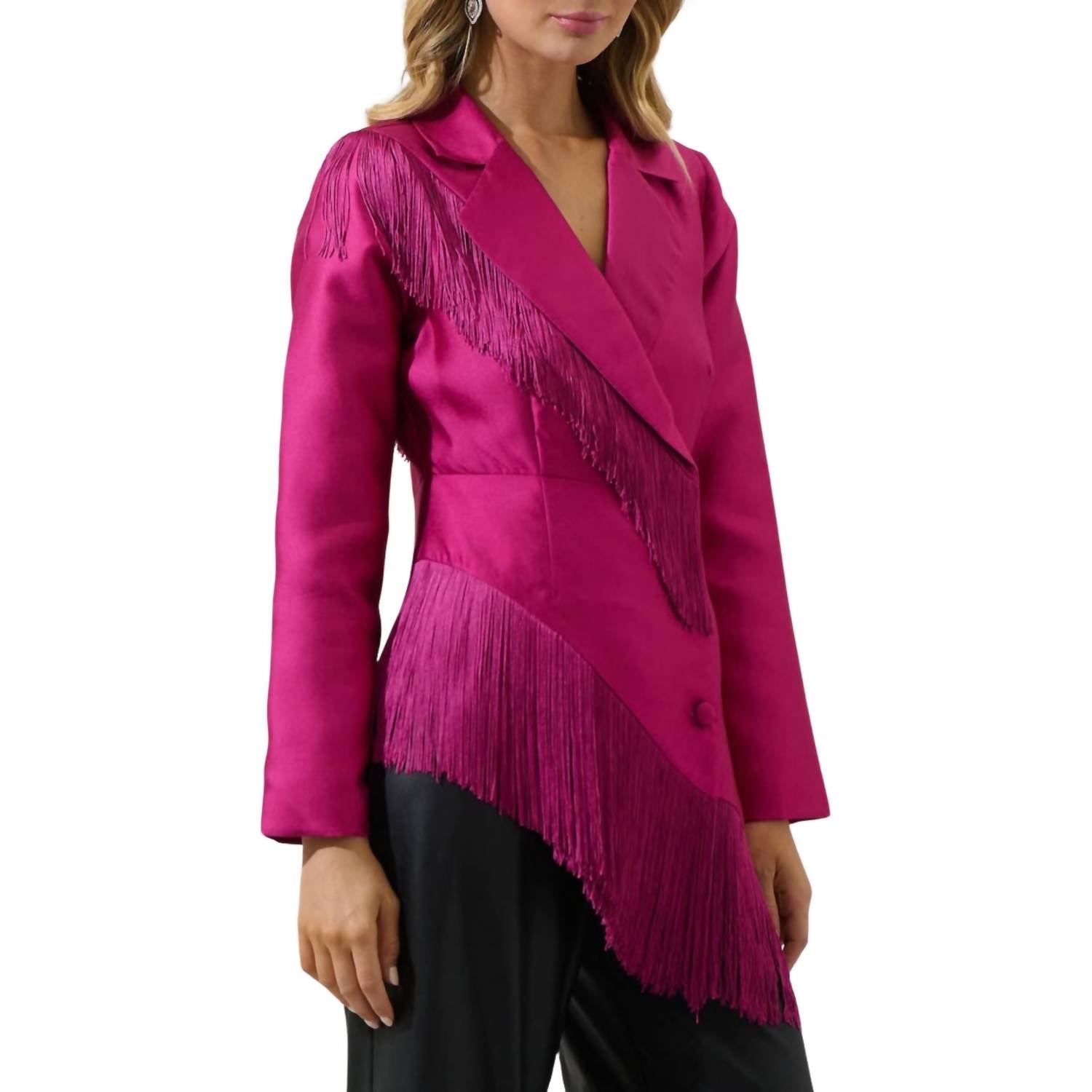 Sugarlips - Lettie Satin Fringe Blazer Jacket