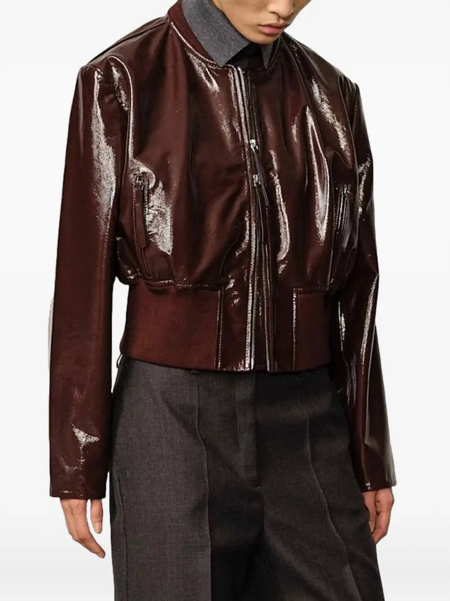 Birgitte Herskind Herry Leather Bomber Jacket in mahgonay - women's jacket - view 6