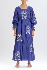 Something Navy - Embroidered Tiered Long Sleeve Maxi Dress