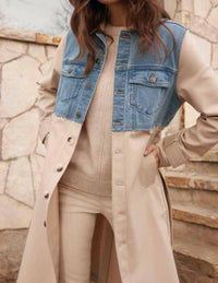 Renuar Cashew Woven Jacket in beige - women's jacket - detail view