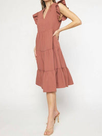 entro Ruffled Pocket Tiered Midi Dress in cinnamon - women's dress - alternate view