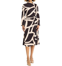 Maggy London Printed Asymmetric Ruched Dress in black tan - women's dress