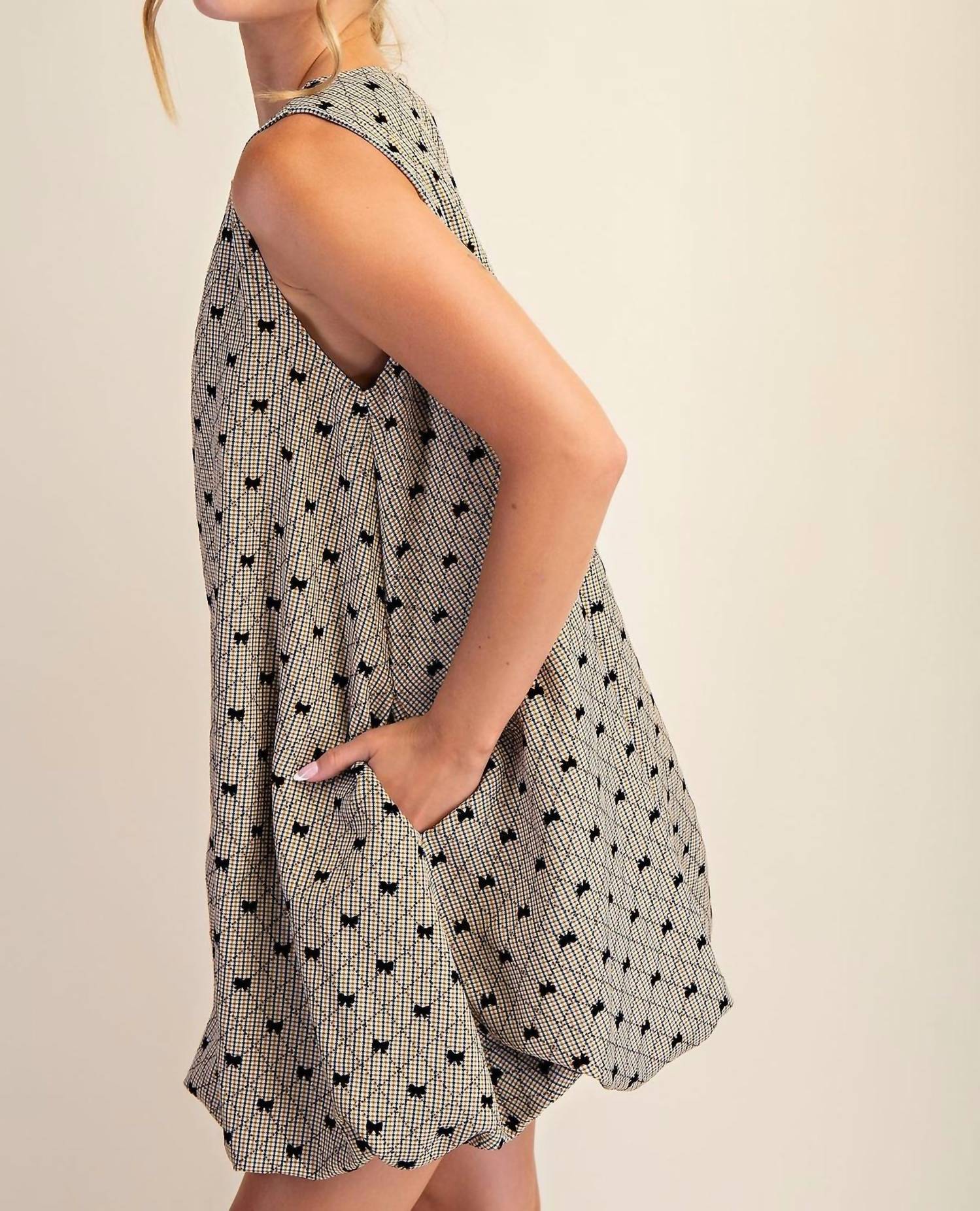 Glam - Round Neck Bubble Mini Dress