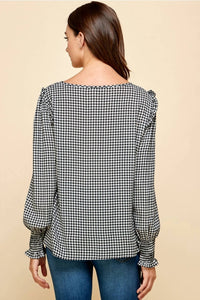 les amis Women's Gingham Top in black - women's long sleeve top - alternate view