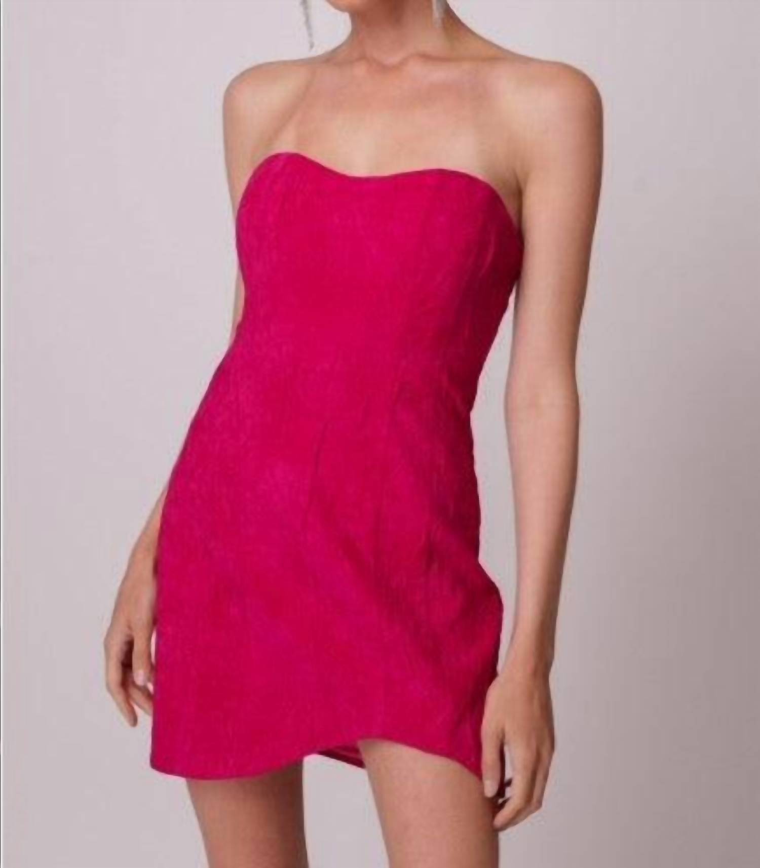 line and dot Strapless Asymmetrical Hem Mini Dress in fuchsia - women's dress