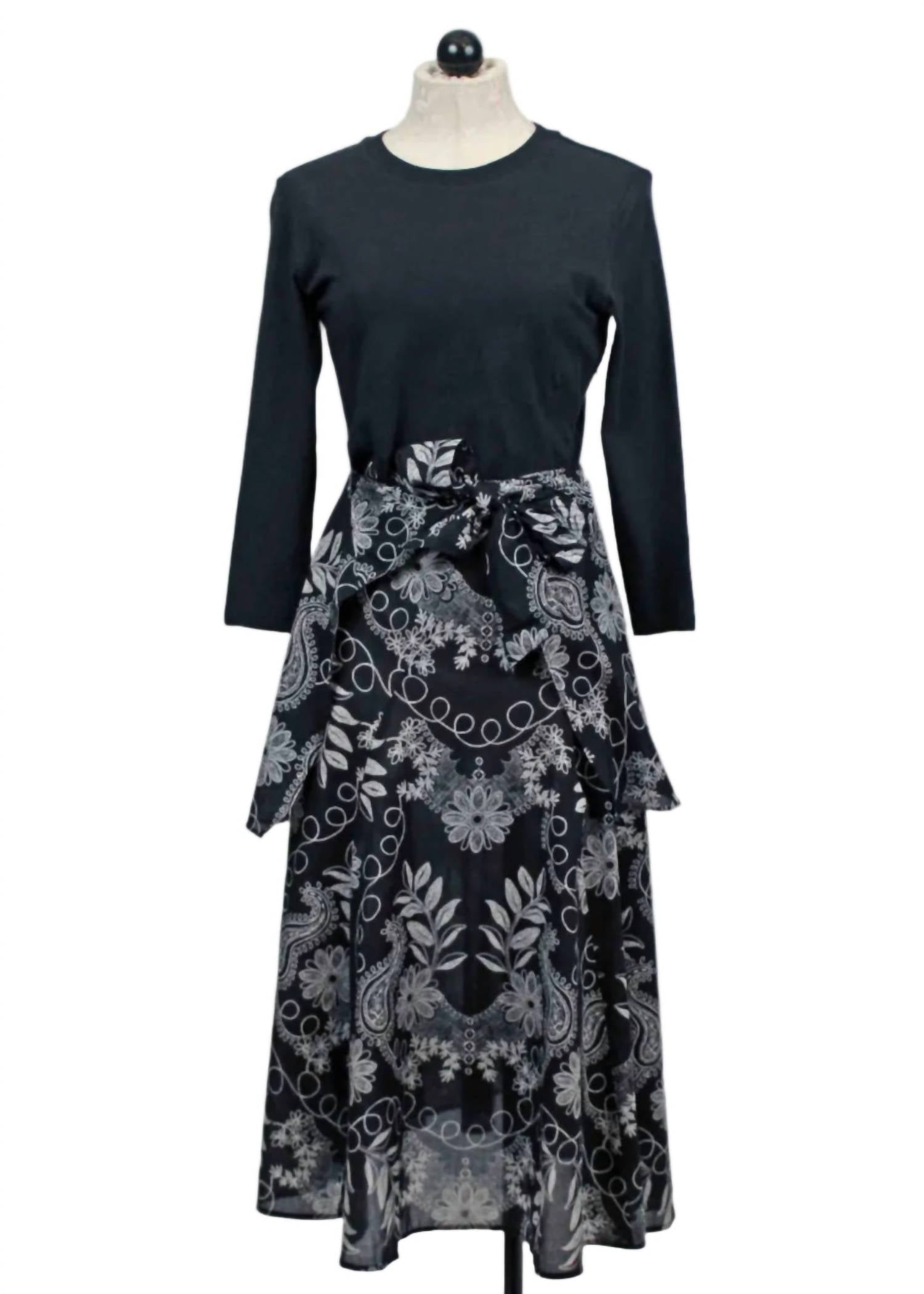 Johnny Was Women's Mixed Media Wrap Tie Dress in black - women's dress - alternate view