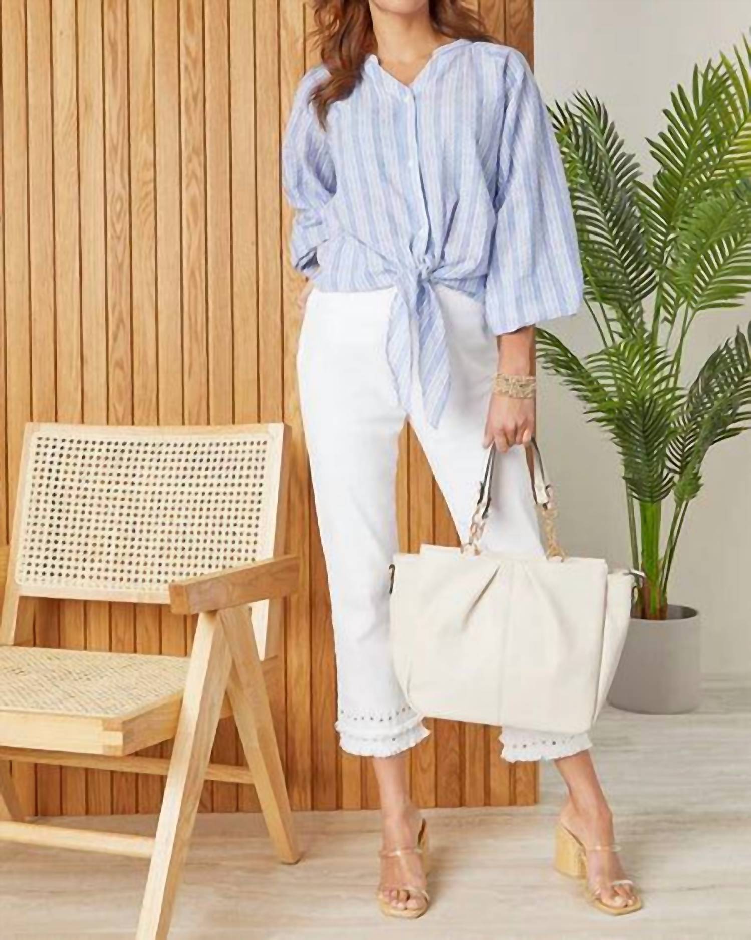 COCO + CARMEN Omg Capri Jeans With Embroidered Eyelet Trim in white - women's jeans - alternate view