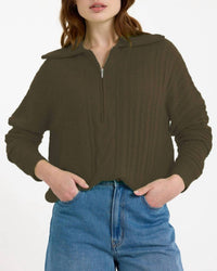 Brodie Cashmere - Mixed Cable Half Zip Sweater