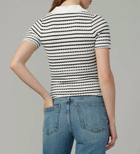 Joe's Jeans Jess Pointelle Polo Shirt in milk black stripe - women's t-shirt - alternate view