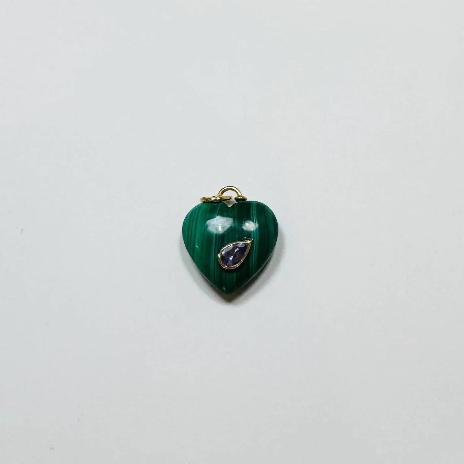Theodosia - Women's Puffy Malachite Heart Pendant With Tanzanite
