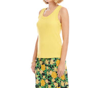 Karen Kane Ribbed Scoop Neck Tank in lemon - women's tank top - detail view