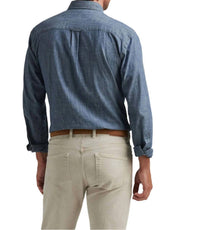 PETER MILLAR Tamworth Chambray Cotton-stretch Shirt in indigo - men's shirt - detail view