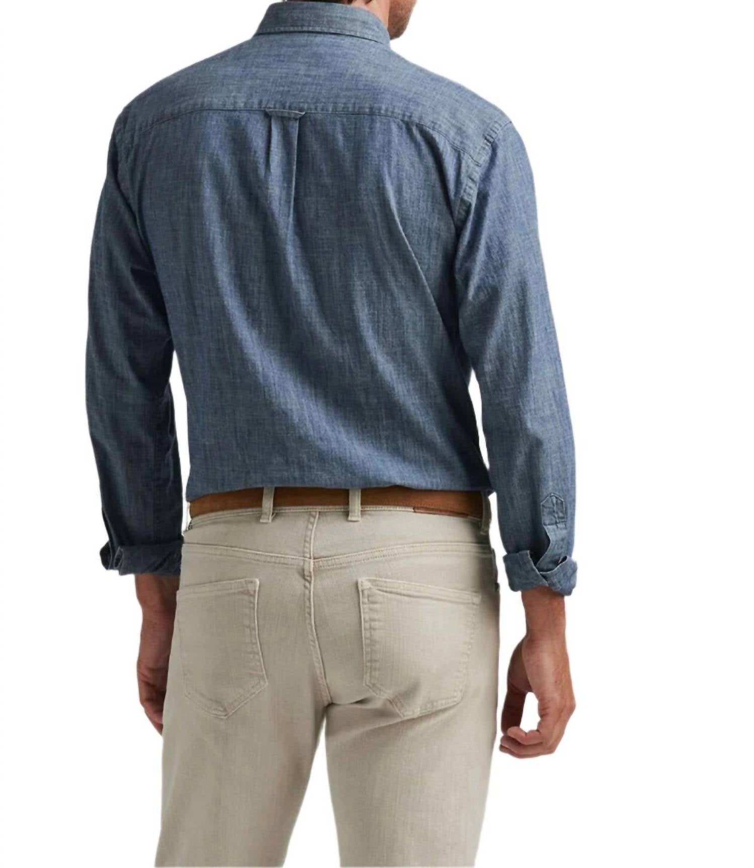 PETER MILLAR Tamworth Chambray Cotton-stretch Shirt in indigo - men's shirt - detail view