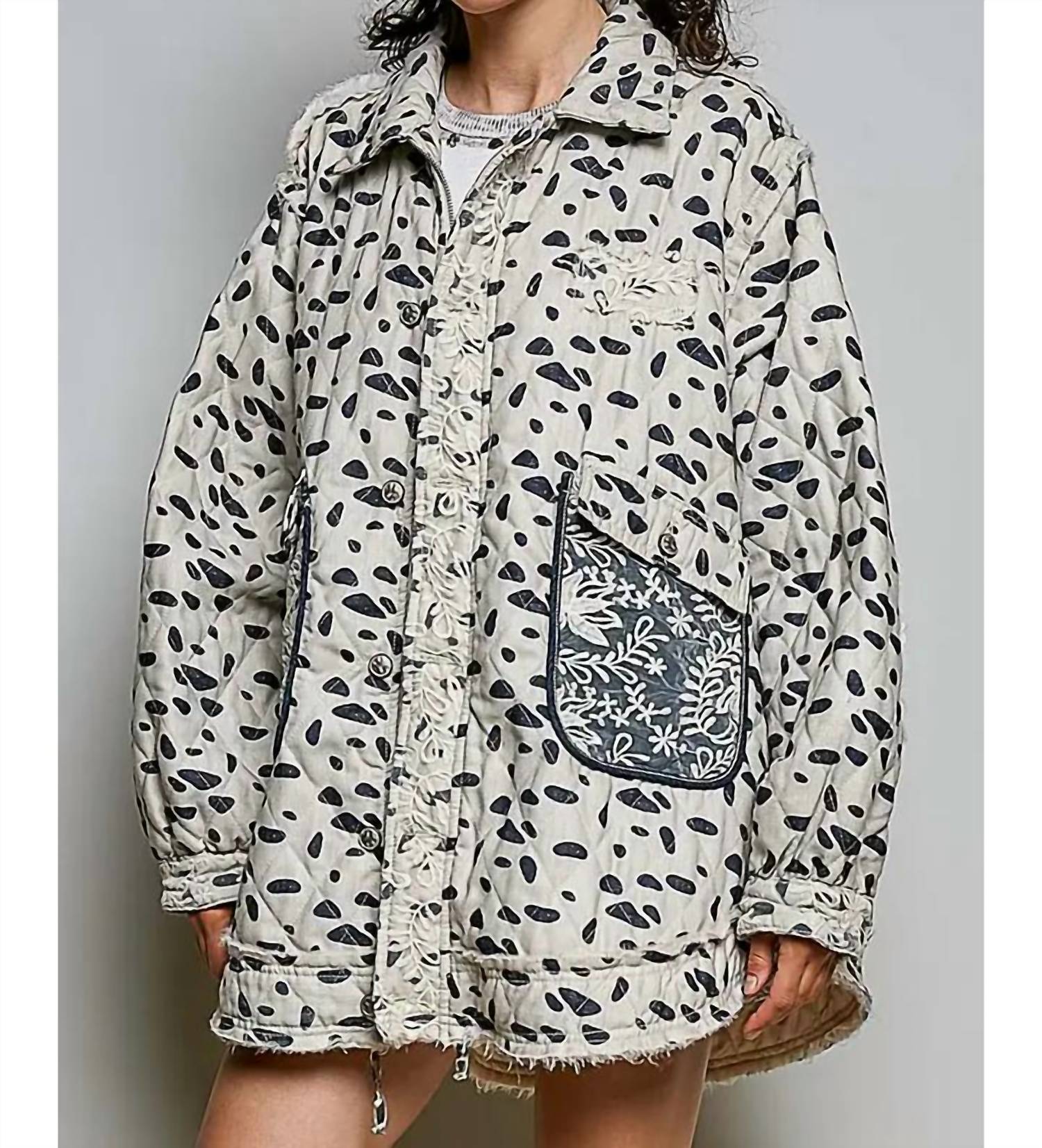 Pol - Long Sleeve Elbow Patch overlaid lace quilted woven jacket